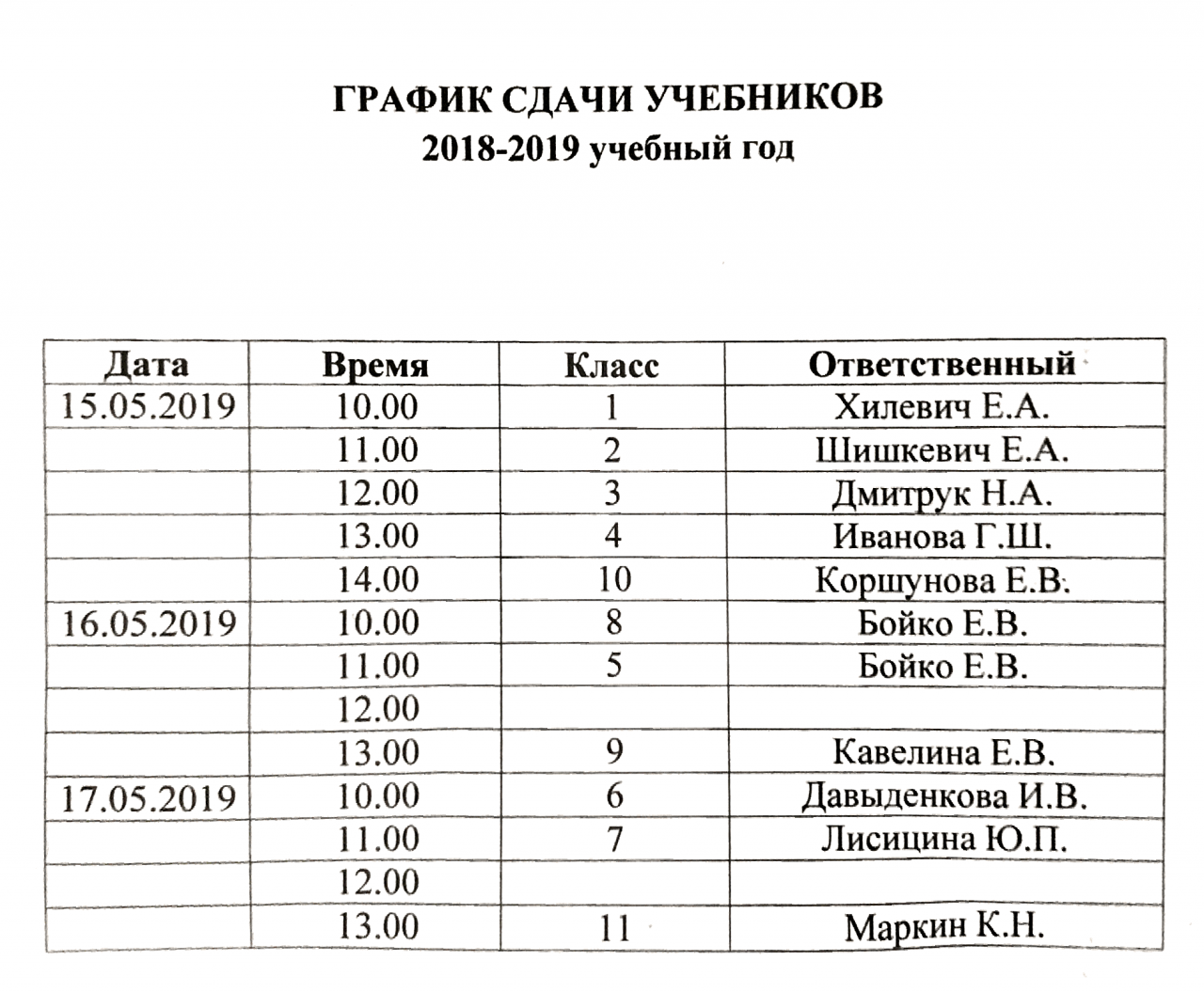 График сдачи учебников в школьную библиотеку образец