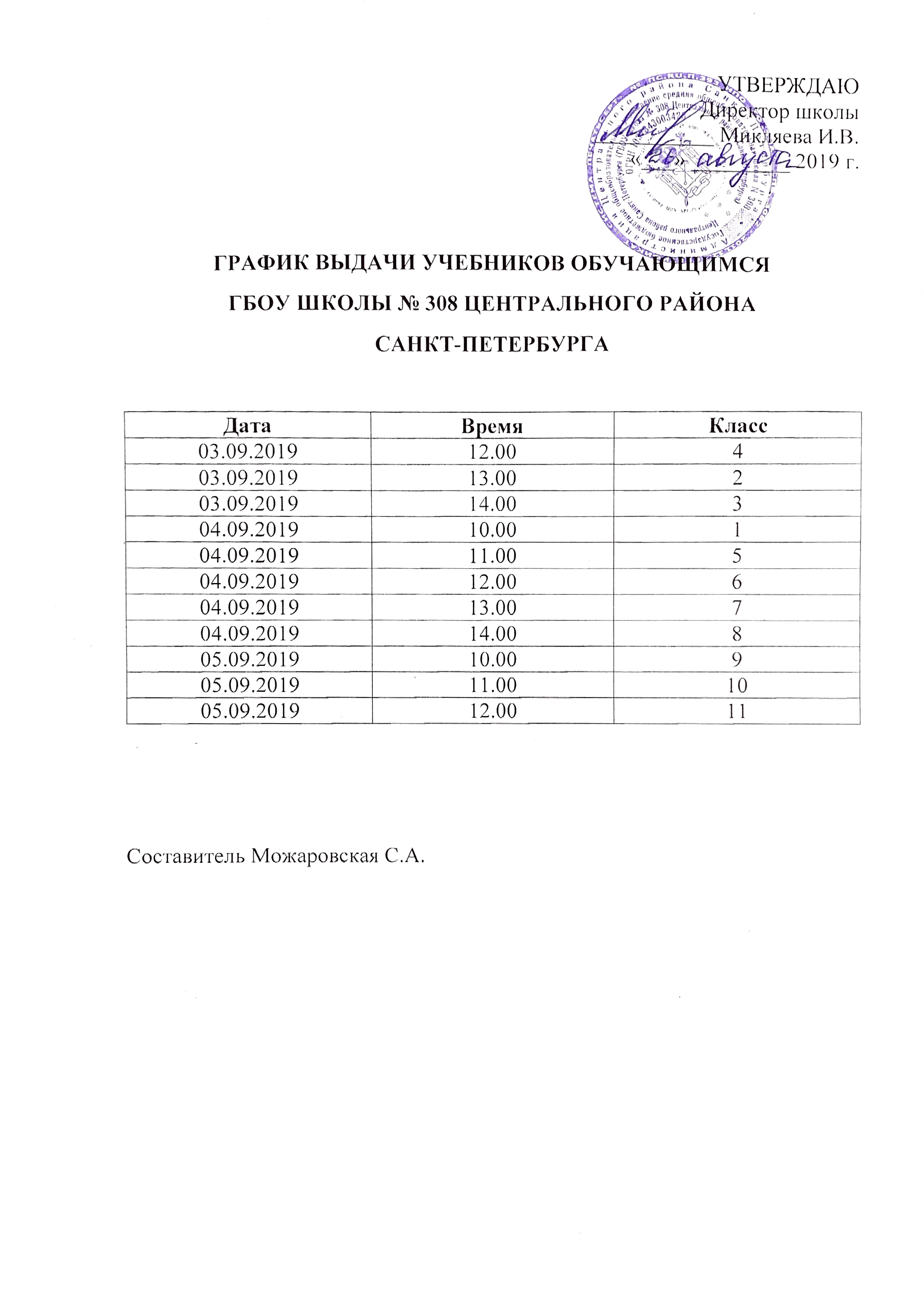 График сдачи учебников в школьную библиотеку образец